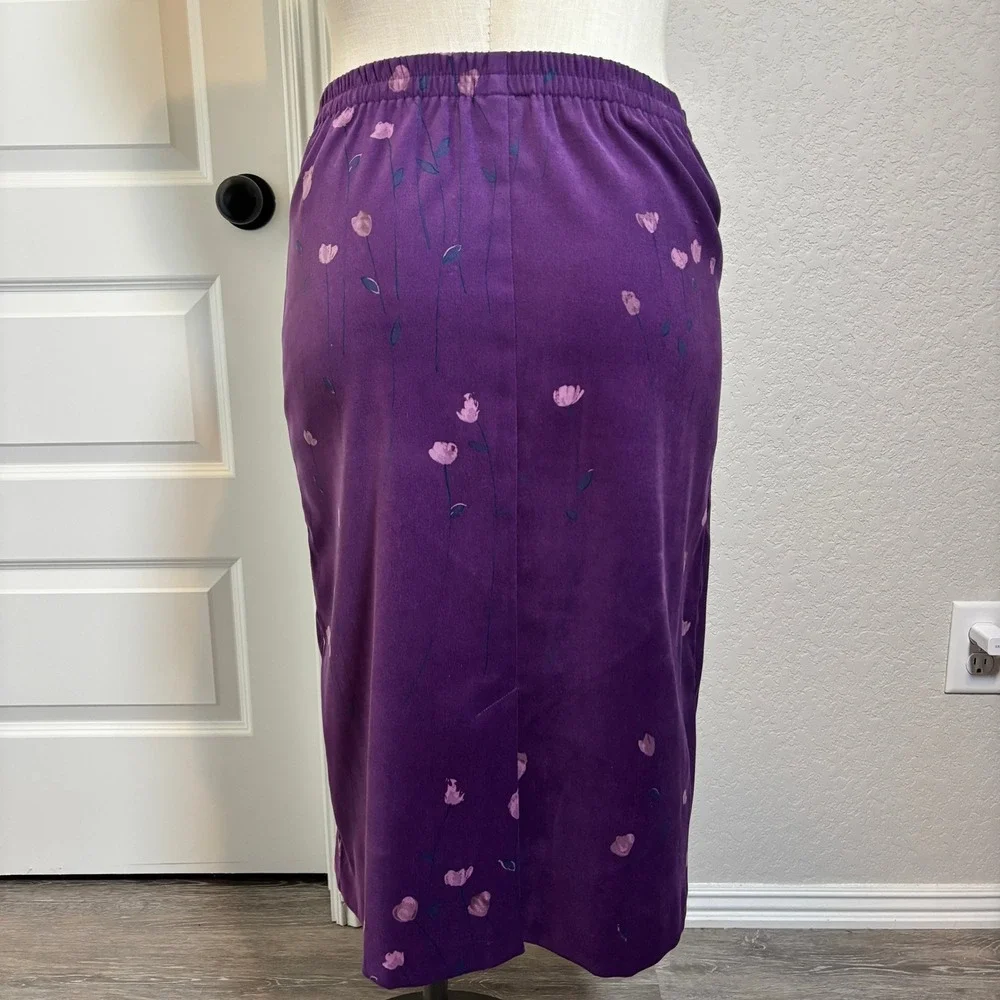 Leslie Fay Vintage Purple Floral Skirt‎ Suit Set Jacket Midi Skirt Size 14